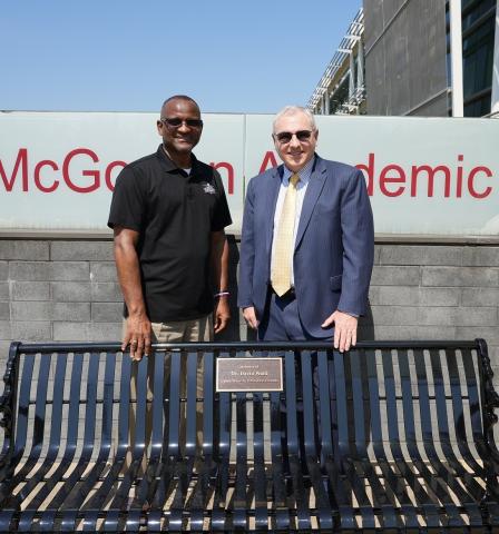 Dr. David Ward Memorial Bench with Dr. Butler and Dr. Sims
