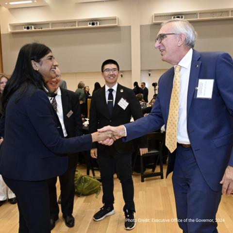 MD Lt. Govenor Aruna Miller greets Capitol Tech Professor Jeff Volosin